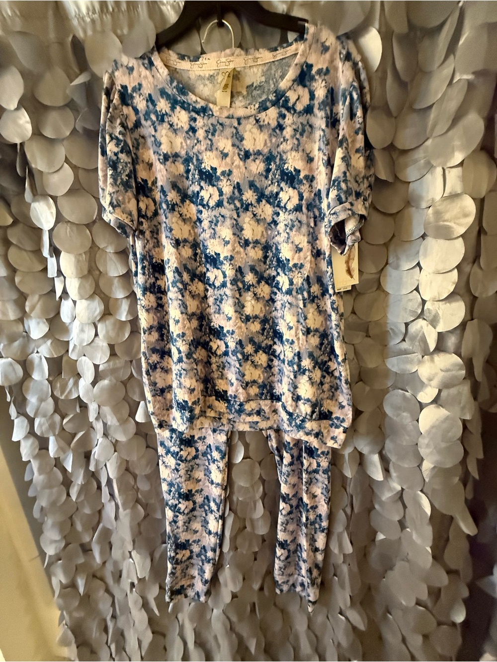 Jessica Simpson Blue and White Tie-Dye Super Soft Loungewear or Sleep Set,